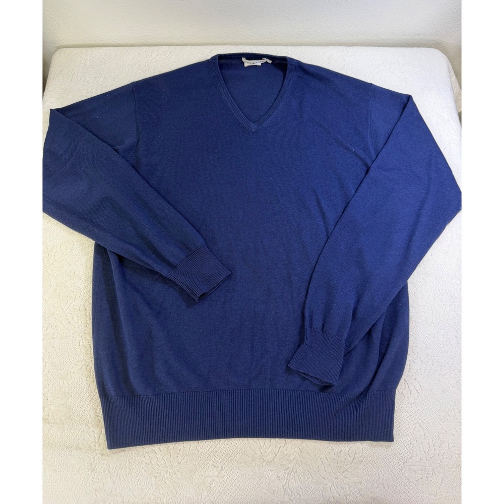 Peter Millar XL Navy Silk Cotton Cashmere V-Neck Sweater MF15S10S Preppy Golf